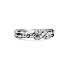 37360366 - Petite X Ring In Sterling Silver With Diamonds, 4mm