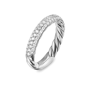 David Yurman DY Mercer™ Pavé Band Ring In Sterling Silver With Diamonds, 3.7mm