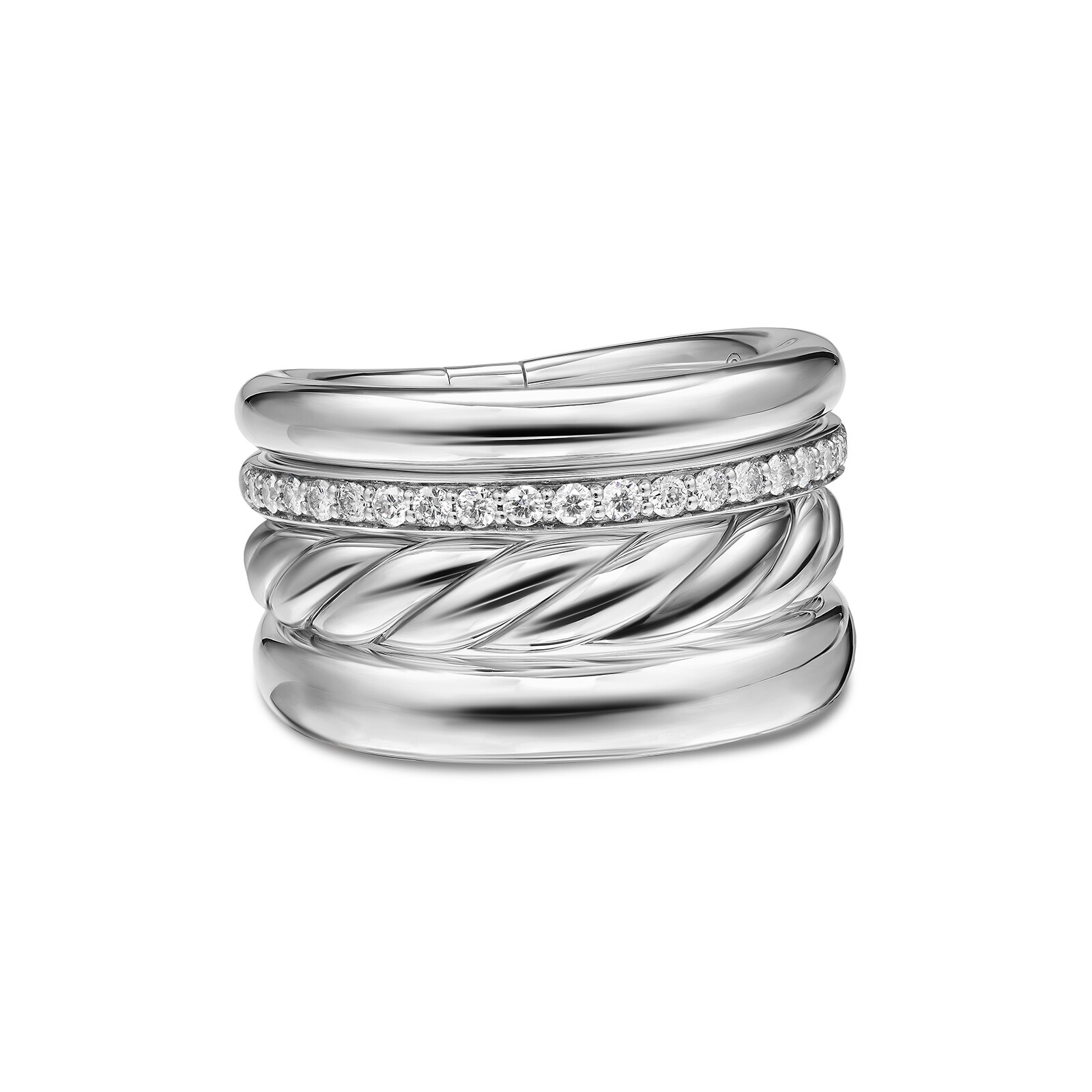 DY Mercer™ Four Row Ring In Sterling Silver With Diamonds, 13.8mm - Ring Size Q