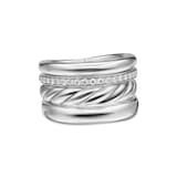 David Yurman DY Mercer™ Four Row Ring In Sterling Silver With Diamonds, 13.8mm - Ring Size I