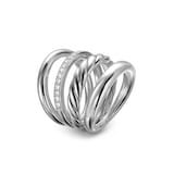 David Yurman DY Mercer™ Four Row Ring In Sterling Silver With Diamonds, 13.8mm - Ring Size I