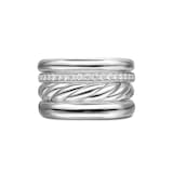 David Yurman DY Mercer™ Four Row Ring In Sterling Silver With Diamonds, 13.8mm - Ring Size I