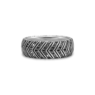 David Yurman Chevron Band Ring In Sterling Silver With Black Diamonds, 8mm