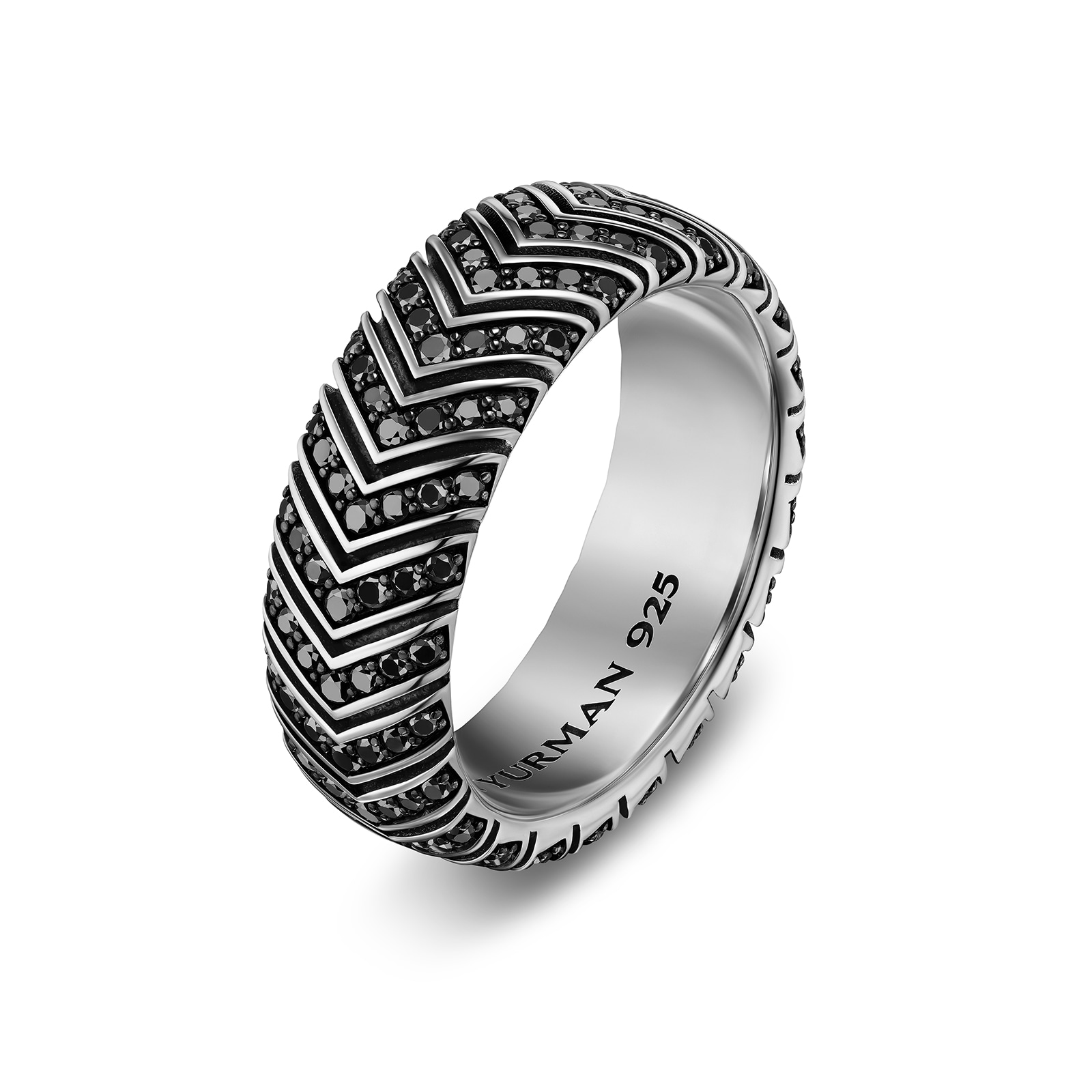 David Yurman Chevron Band Ring In Sterling Silver With Black Diamonds, 8mm David Yurman Chevron Band Ring In Sterling Silver With Black Diamonds, 8mm