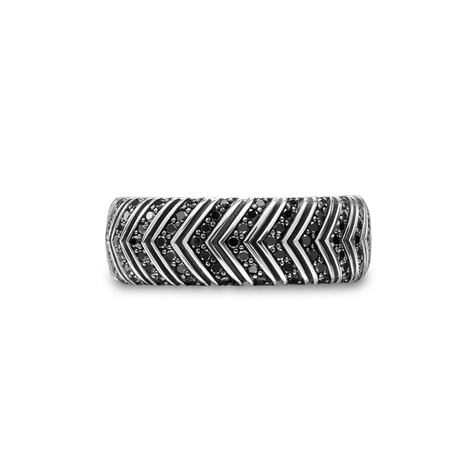 David Yurman Chevron Band Ring In Sterling Silver With Black Diamonds, 8mm David Yurman Chevron Band Ring In Sterling Silver With Black Diamonds, 8mm