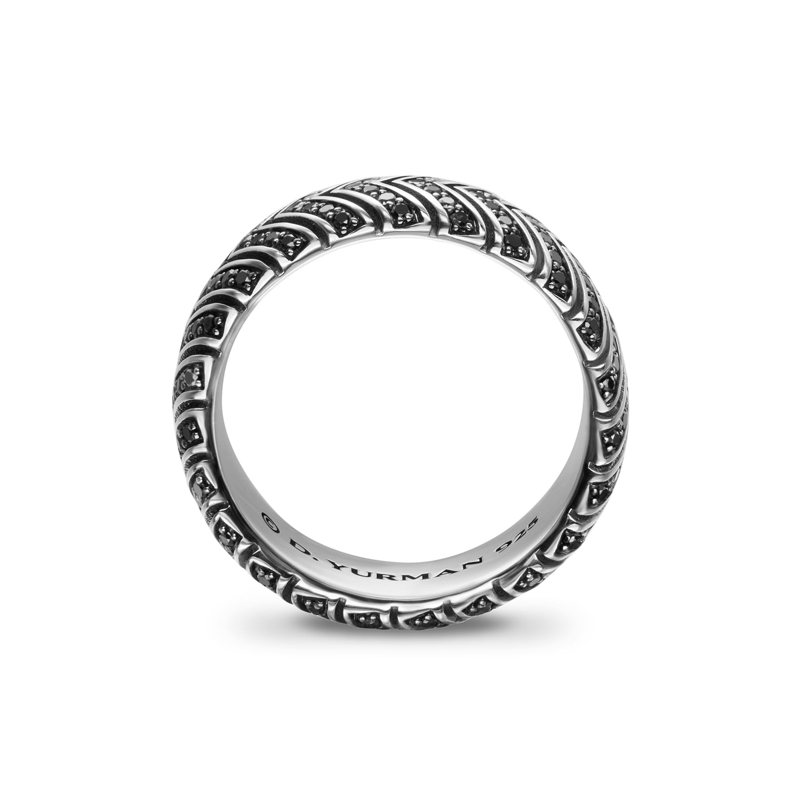 David Yurman Chevron Band Ring In Sterling Silver With Black Diamonds, 8mm David Yurman Chevron Band Ring In Sterling Silver With Black Diamonds, 8mm