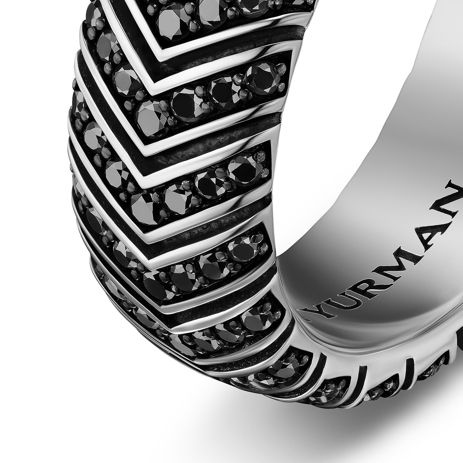 David Yurman Chevron Band Ring In Sterling Silver With Black Diamonds, 8mm David Yurman Chevron Band Ring In Sterling Silver With Black Diamonds, 8mm