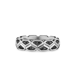 37360374 - Hex Band Ring In Sterling Silver With Black Diamonds, 6mm - Ring Size 10