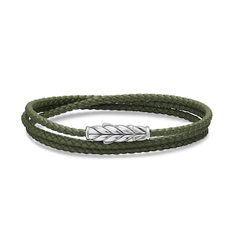 David Yurman Chevron Triple Wrap Bracelet In Green Leather With Sterling Silver, 3mm - Size Medium
