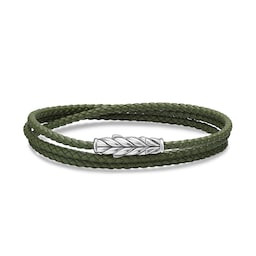 37360375 - Chevron Triple Wrap Bracelet In Green Leather With Sterling Silver, 3mm - Size Medium