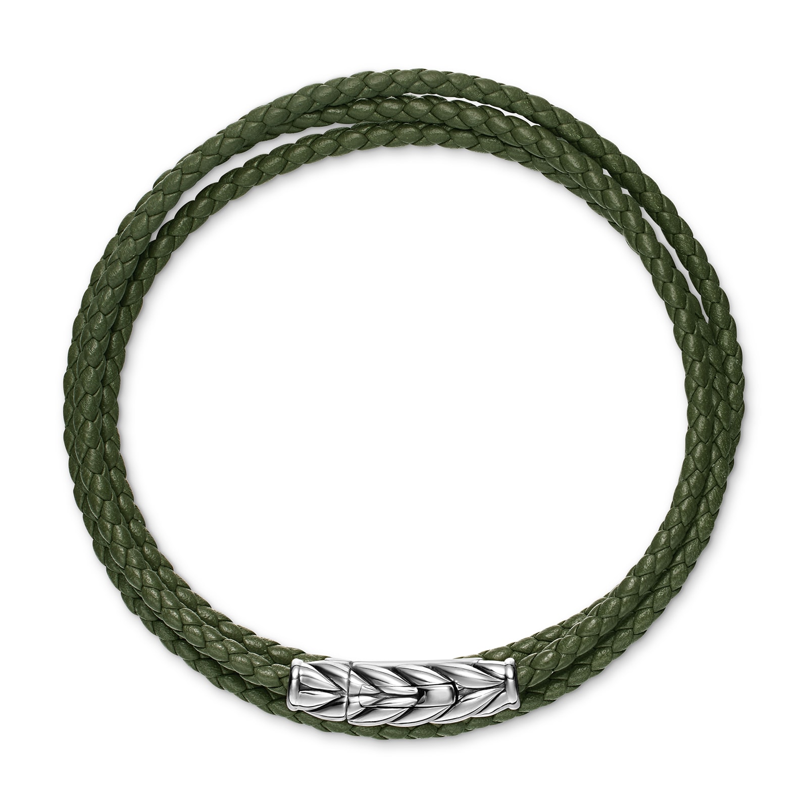 David Yurman Chevron Triple Wrap Bracelet In Green Leather With Sterling Silver, 3mm - Size Medium David Yurman Chevron Triple Wrap Bracelet In Green Leather With Sterling Silver, 3mm - Size Medium