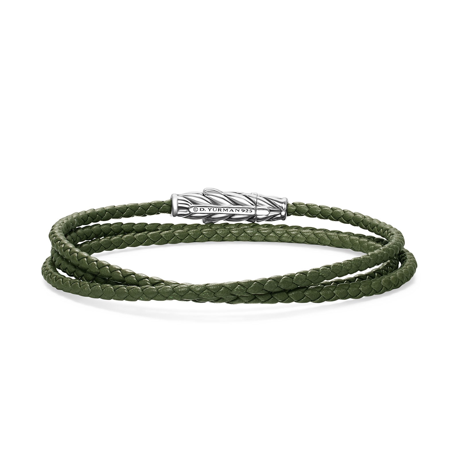 David Yurman Chevron Triple Wrap Bracelet In Green Leather With Sterling Silver, 3mm - Size Medium David Yurman Chevron Triple Wrap Bracelet In Green Leather With Sterling Silver, 3mm - Size Medium