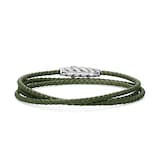 David Yurman Chevron Triple Wrap Bracelet In Green Leather With Sterling Silver, 3mm - Size Medium
