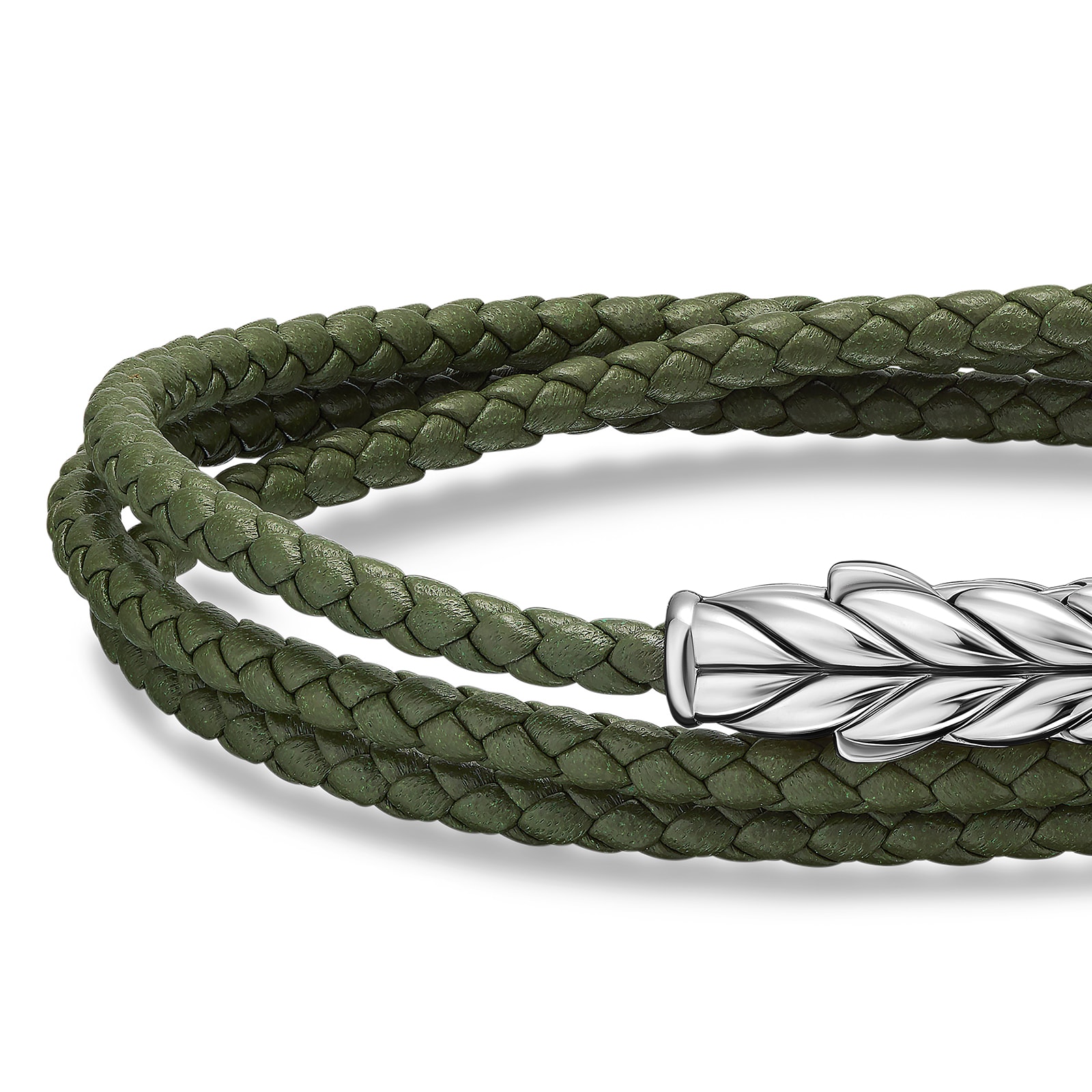 David Yurman Chevron Triple Wrap Bracelet In Green Leather With Sterling Silver, 3mm - Size Medium David Yurman Chevron Triple Wrap Bracelet In Green Leather With Sterling Silver, 3mm - Size Medium