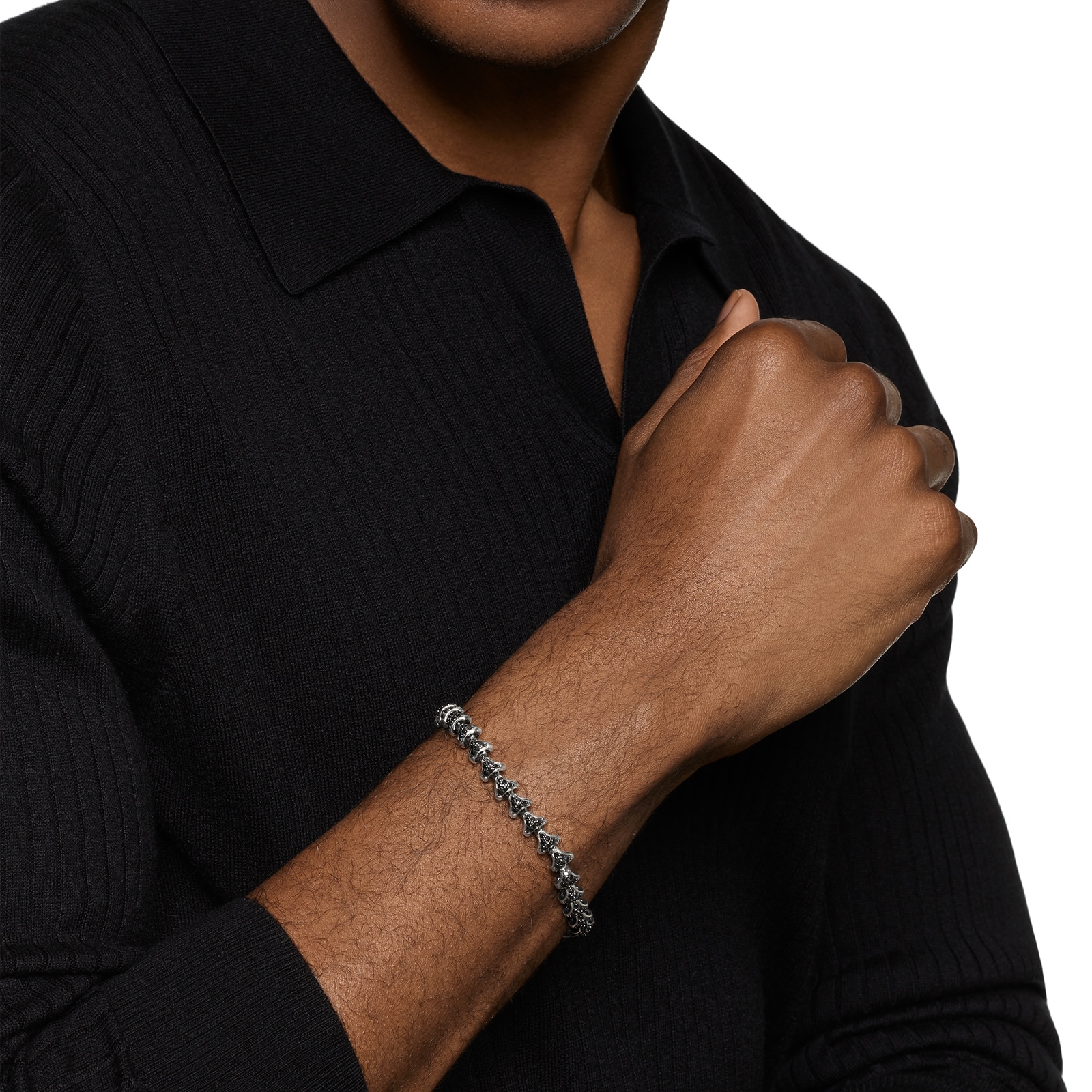 David Yurman Armory® Link Bracelet In Sterling Silver With Black Diamonds, 7.5mm - Size Medium