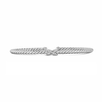 David Yurman Micro Cable Flex Petite X Bracelet In Sterling Silver With Diamonds, 2.6mm - Size Small David Yurman Micro Cable Flex Petite X Bracelet In Sterling Silver With Diamonds, 2.6mm - Size Small