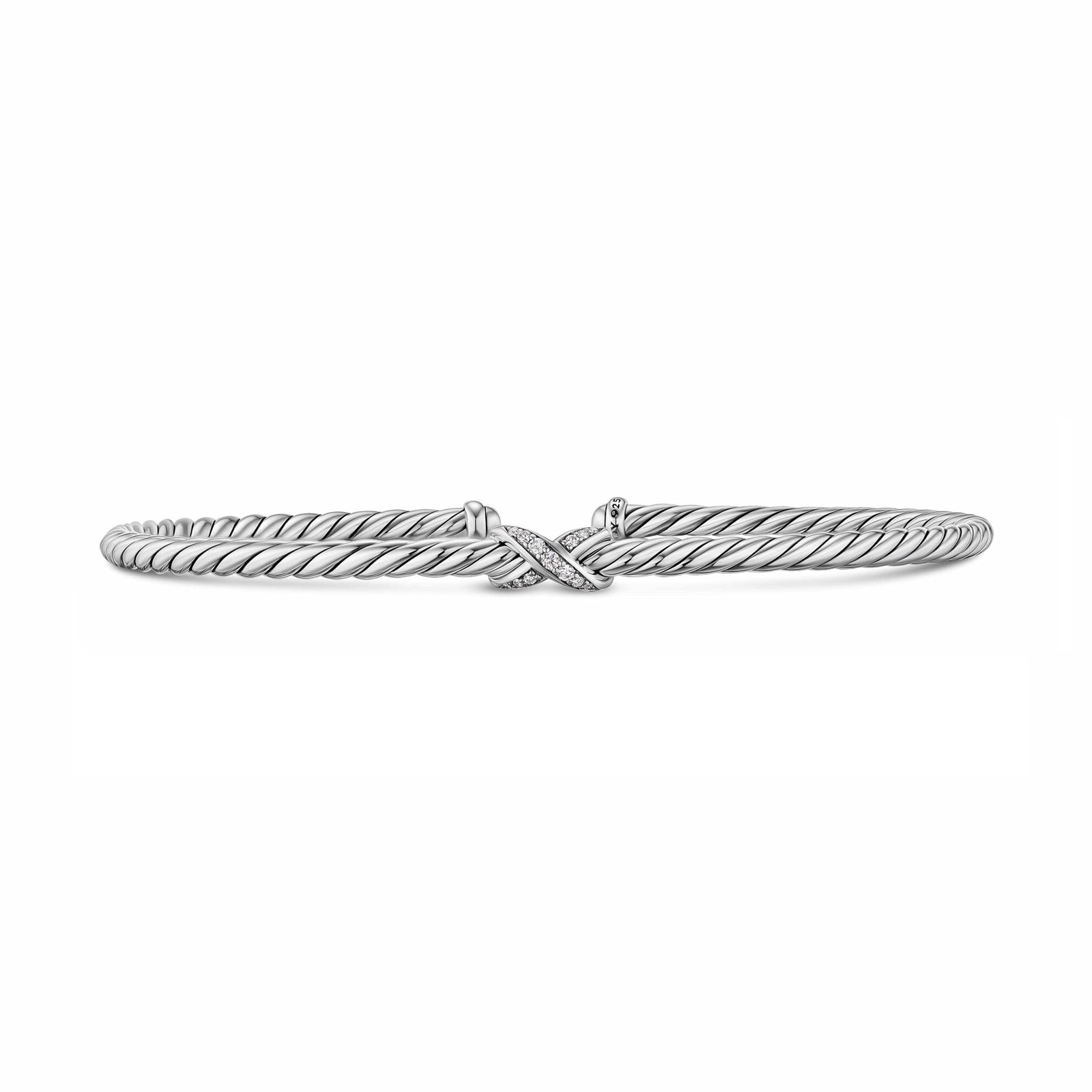 David Yurman Micro Cable Flex Petite X Bracelet In Sterling Silver With Diamonds, 2.6mm - Size Medium