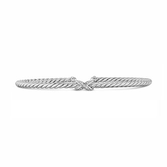 David Yurman Micro Cable Flex Petite X Bracelet In Sterling Silver With Diamonds, 2.6mm - Size Medium David Yurman Micro Cable Flex Petite X Bracelet In Sterling Silver With Diamonds, 2.6mm - Size Medium