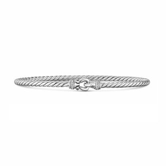David Yurman Micro Cable Flex Buckle Bracelet In Sterling Silver With Diamonds, 2.6mm - Size Small