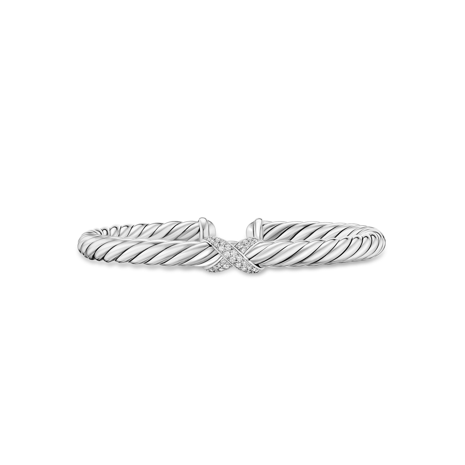 David Yurman Cable Flex X Bracelet In Sterling Silver With Diamonds, 6mm - Size Small David Yurman Cable Flex X Bracelet In Sterling Silver With Diamonds, 6mm - Size Small