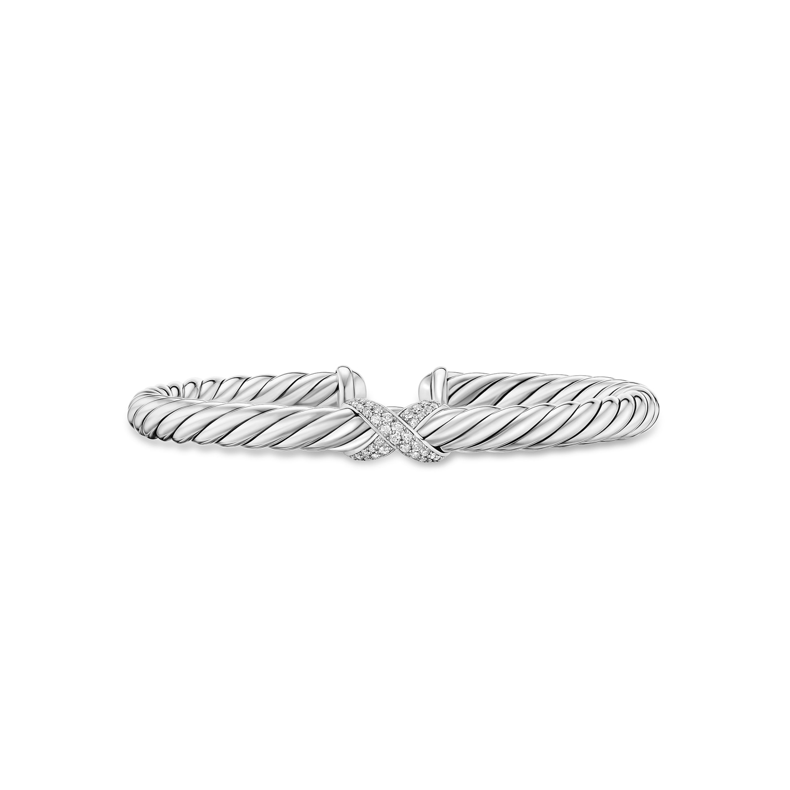 David Yurman Cable Flex X Bracelet In Sterling Silver With Diamonds, 6mm - Size Medium David Yurman Cable Flex X Bracelet In Sterling Silver With Diamonds, 6mm - Size Medium