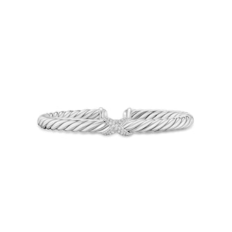 David Yurman Cable Flex X Bracelet In Sterling Silver With Diamonds, 6mm - Size Medium David Yurman Cable Flex X Bracelet In Sterling Silver With Diamonds, 6mm - Size Medium