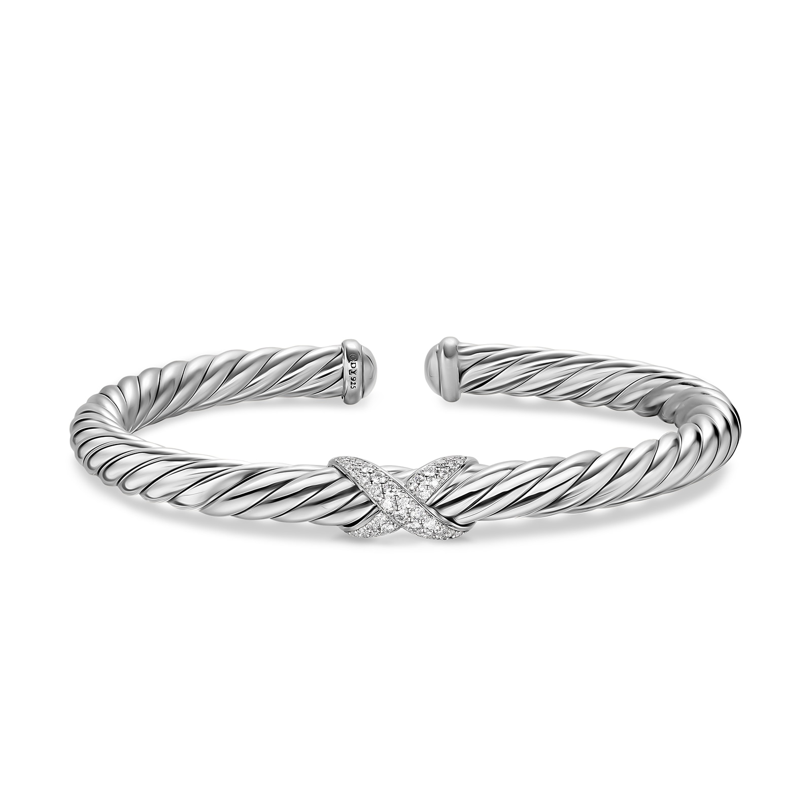 David Yurman Cable Flex X Bracelet In Sterling Silver With Diamonds, 6mm - Size Medium David Yurman Cable Flex X Bracelet In Sterling Silver With Diamonds, 6mm - Size Medium