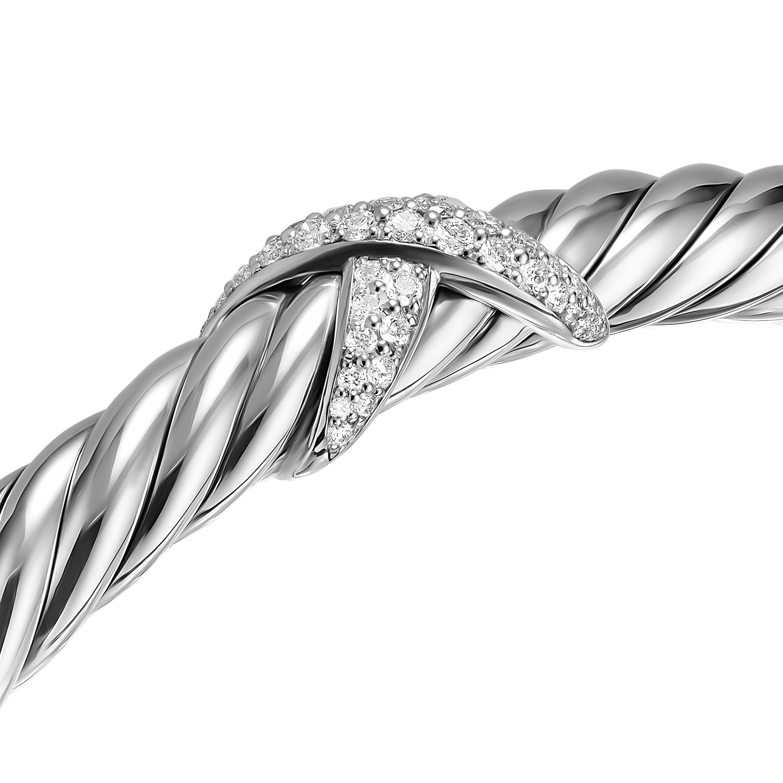 David Yurman Cable Flex X Bracelet In Sterling Silver With Diamonds, 6mm - Size Medium David Yurman Cable Flex X Bracelet In Sterling Silver With Diamonds, 6mm - Size Medium