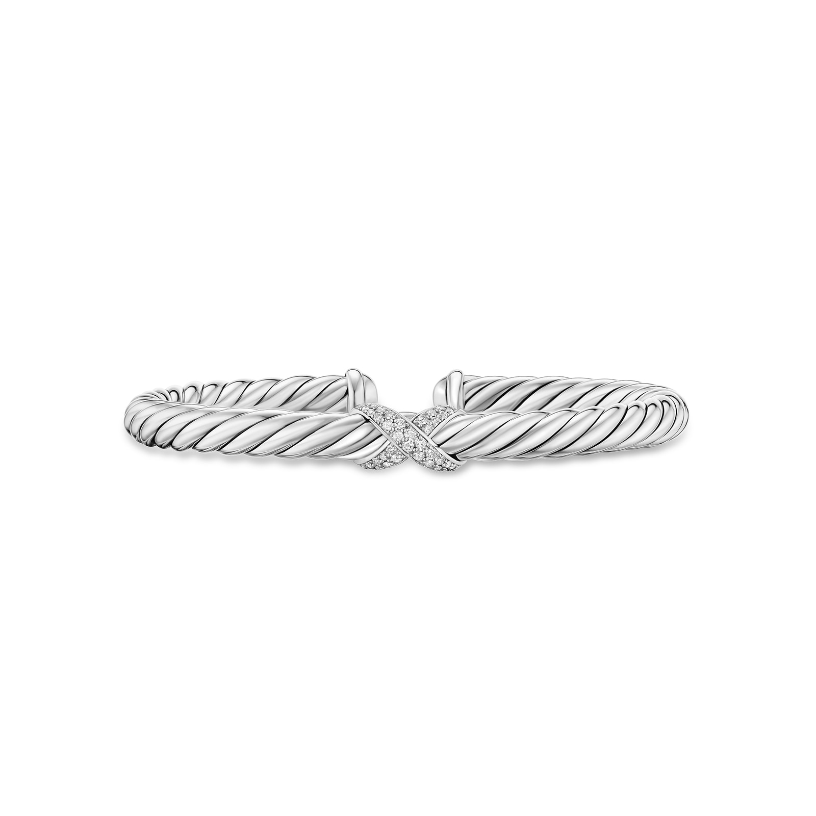 David Yurman Cable Flex X Bracelet In Sterling Silver With Diamonds, 6mm - Size Large David Yurman Cable Flex X Bracelet In Sterling Silver With Diamonds, 6mm - Size Large