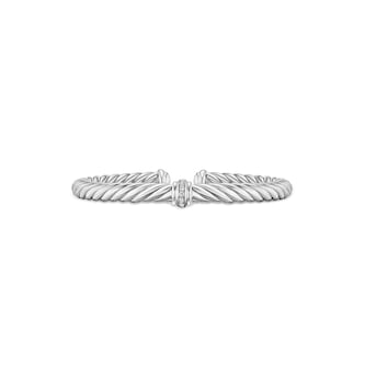 David Yurman Cable Flex Centre Station Bracelet In Sterling Silver With Diamonds - Size Small