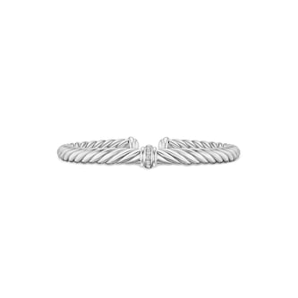 David Yurman Cable Flex Centre Station Bracelet In Sterling Silver With Diamonds - Size Medium
