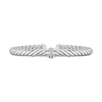 David Yurman Cable Flex Centre Station Bracelet In Sterling Silver With Diamonds - Size Large