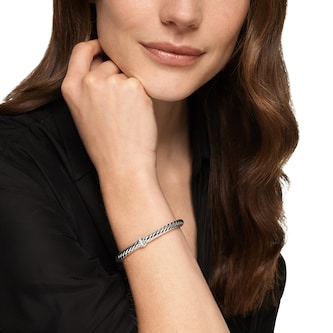 David Yurman Cable Flex Centre Station Bracelet In Sterling Silver With Diamonds - Size Large