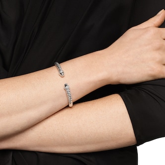 David Yurman Cable Flex Bracelet In Sterling Silver With Diamonds, 6mm - Size Medium David Yurman Cable Flex Bracelet In Sterling Silver With Diamonds, 6mm - Size Medium