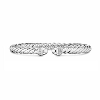 David Yurman Cable Flex Bracelet In Sterling Silver With Diamonds, 6mm - Size Large