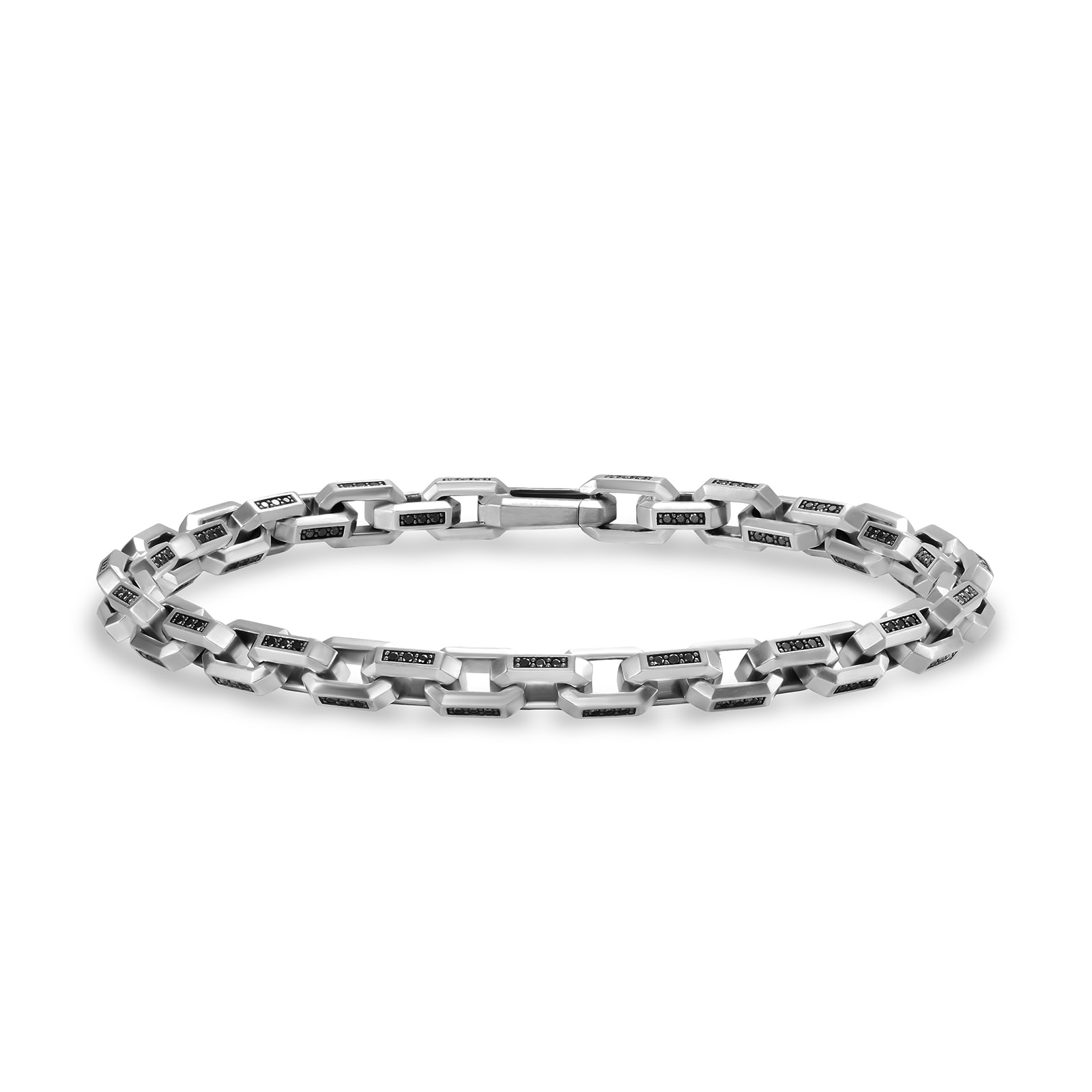 David Yurman Streamline Link Bracelet In Sterling Silver With Black Diamonds, 5.5mm - Size Medium