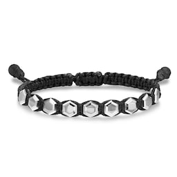 37360402 - Faceted Woven Bracelet In Sterling Silver With Black Nylon And Black Onyx, 8mm - Size Medium