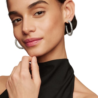 David Yurman Sculpted Cable Hoop Earrings In Sterling Silver, 40mm