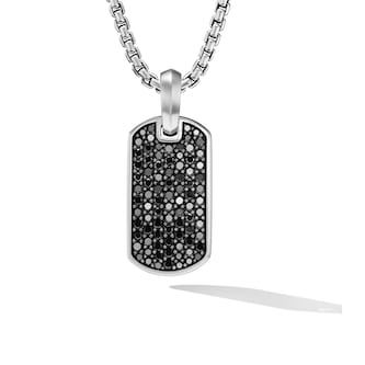 David Yurman Chevron Tag In Sterling Silver With Black Diamonds, 21mm David Yurman Chevron Tag In Sterling Silver With Black Diamonds, 21mm