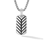 David Yurman Chevron Tag In Sterling Silver With Black Diamonds, 21mm