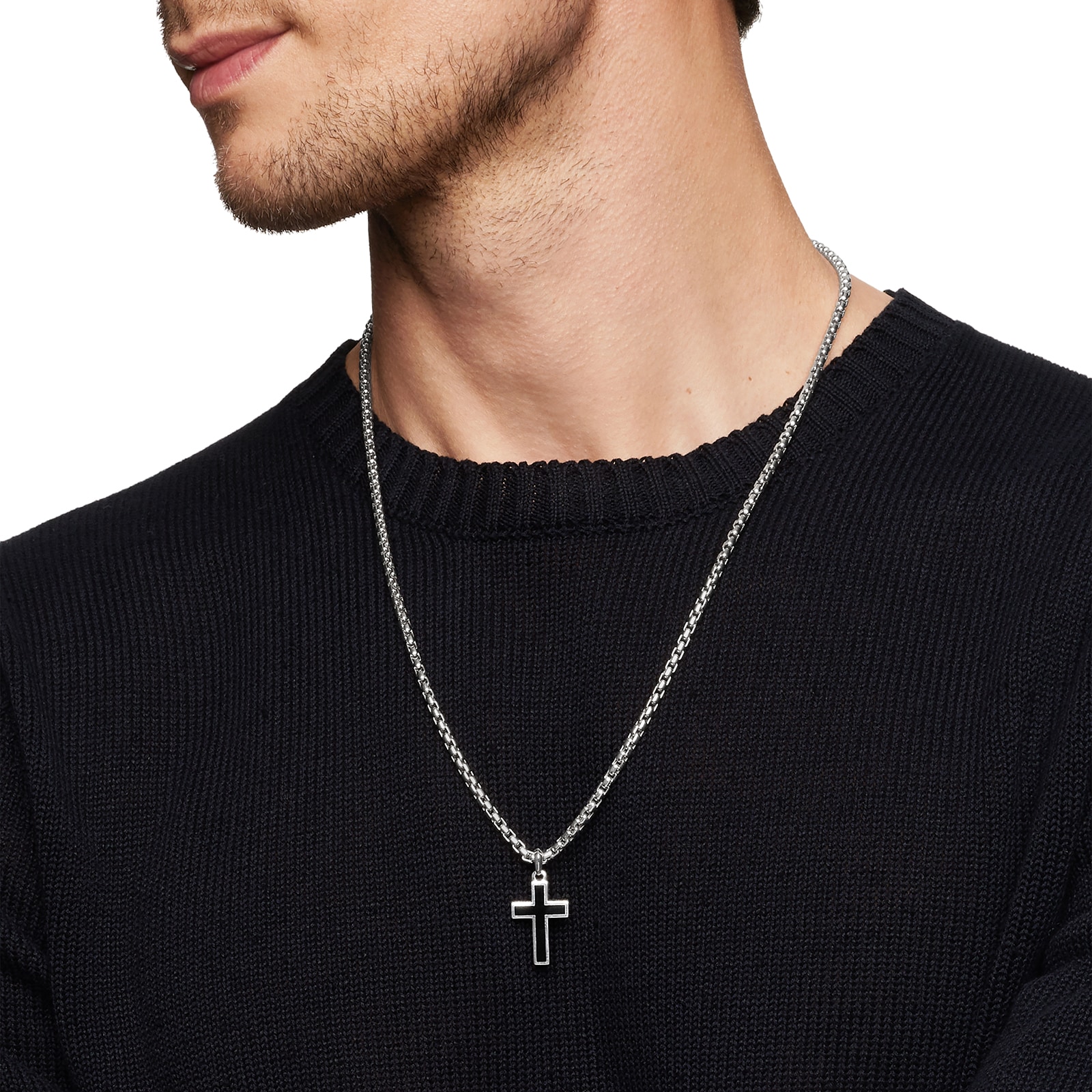 David Yurman Exotic Stone Cross In Sterling Silver With Black Onyx, 23mm David Yurman Exotic Stone Cross In Sterling Silver With Black Onyx, 23mm