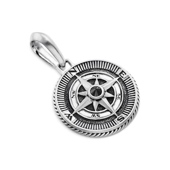 David Yurman Maritime® Compass Amulet In Sterling Silver With Centre Black Diamonds, 20mm David Yurman Maritime® Compass Amulet In Sterling Silver With Centre Black Diamonds, 20mm