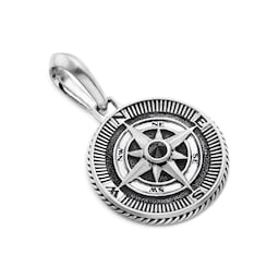 37360413 - Maritime® Compass Amulet In Sterling Silver With Centre Black Diamonds, 20mm