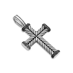 37360414 - Chevron Cross Pendant In Sterling Silver With Black Diamonds, 33mm