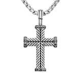David Yurman Chevron Cross Pendant In Sterling Silver With Black Diamonds, 33mm