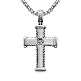 David Yurman Chevron Cross Pendant In Sterling Silver With Black Diamonds, 33mm