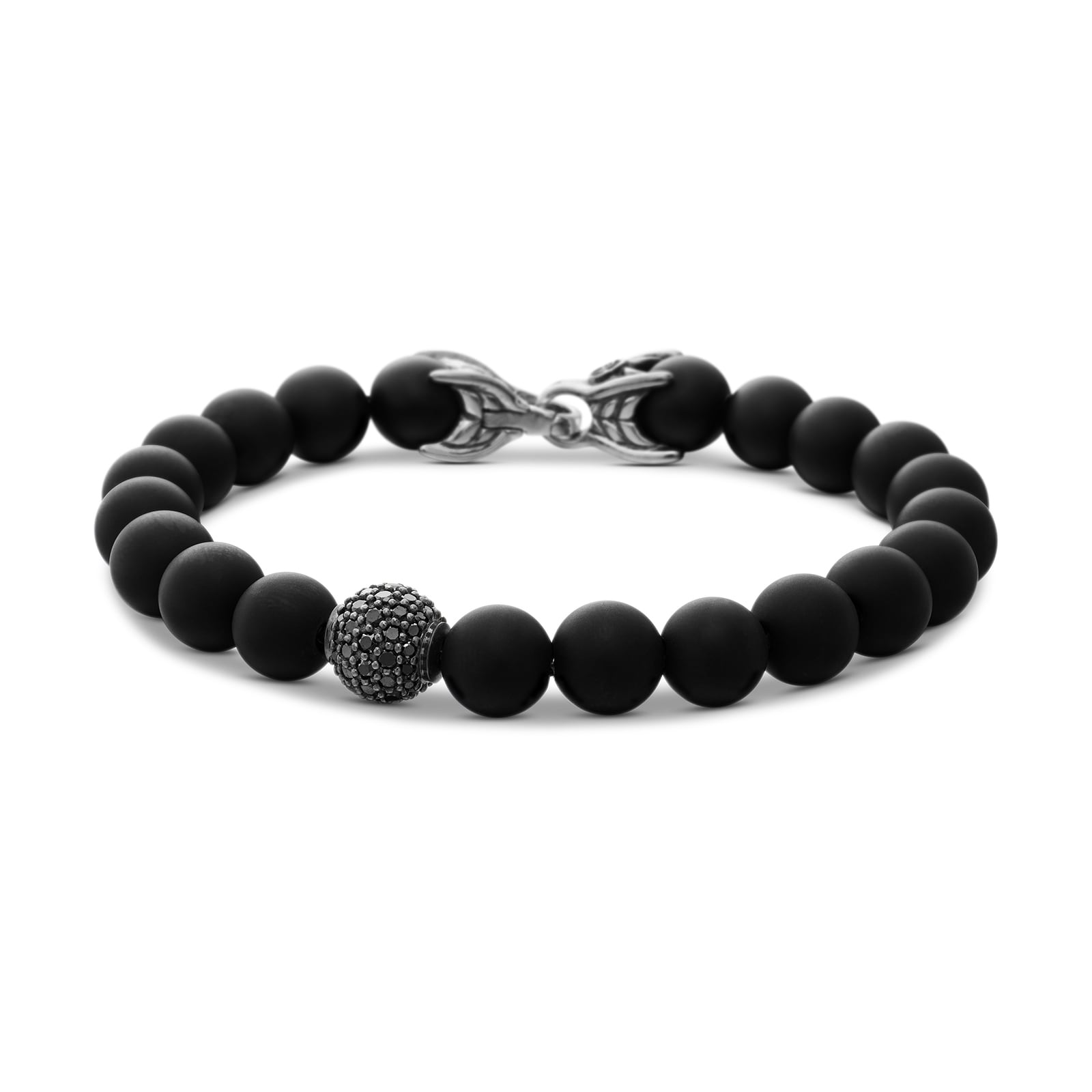 David Yurman Spiritual Beads Bracelet In Sterling Silver With Black Onyx And Pavé Black Diamond Station, 8mm