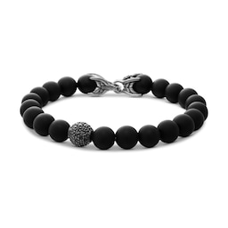 37360417 - Spiritual Beads Bracelet In Sterling Silver With Black Onyx And Pavé Black Diamond Station, 8mm