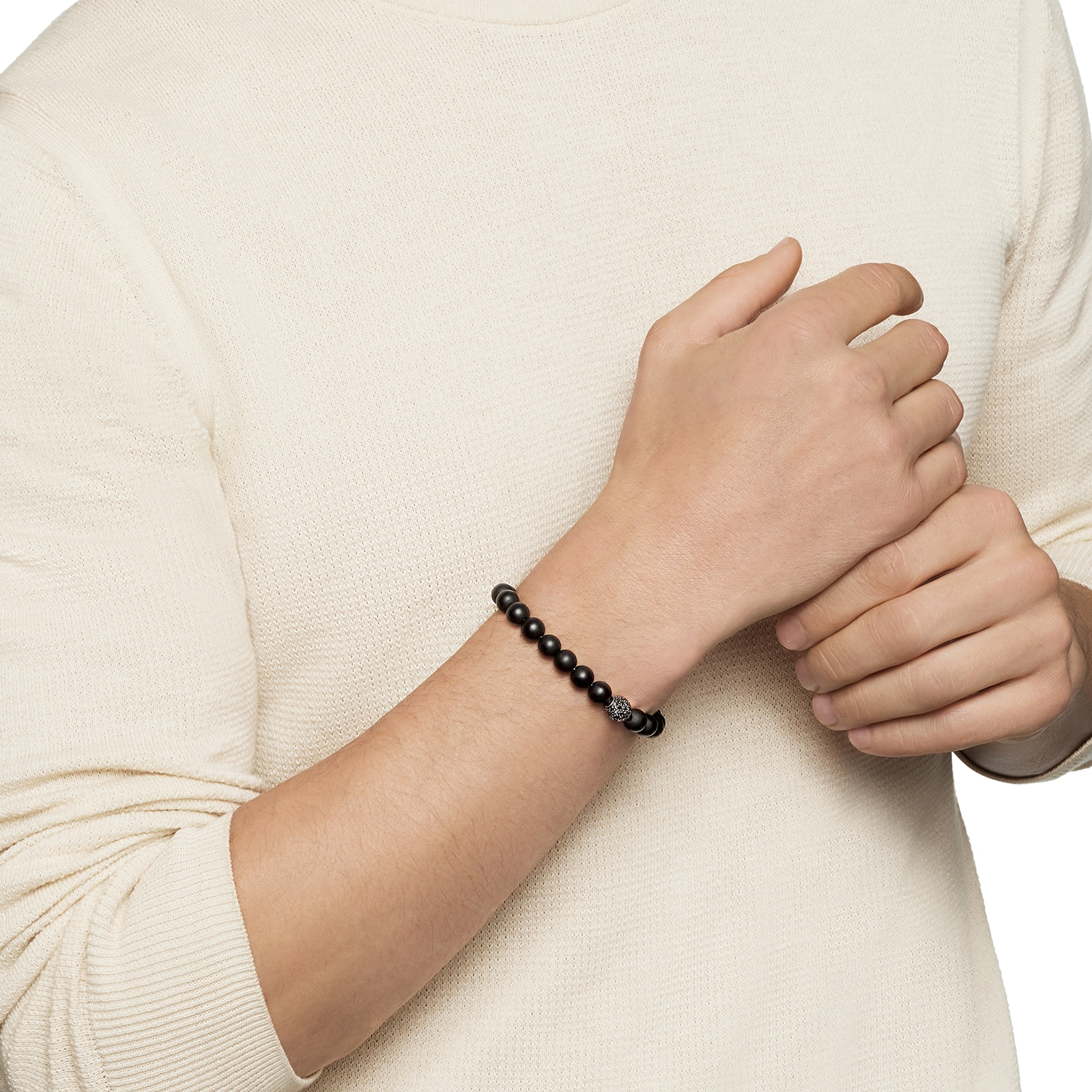 David Yurman Spiritual Beads Bracelet In Sterling Silver With Black Onyx And Pavé Black Diamond Station, 8mm