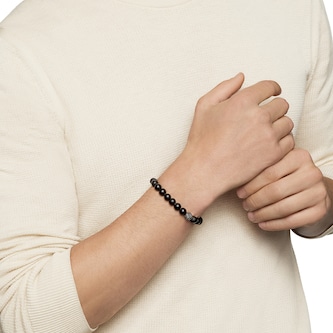 David Yurman Spiritual Beads Bracelet In Sterling Silver With Black Onyx And Pavé Black Diamond Station, 8mm